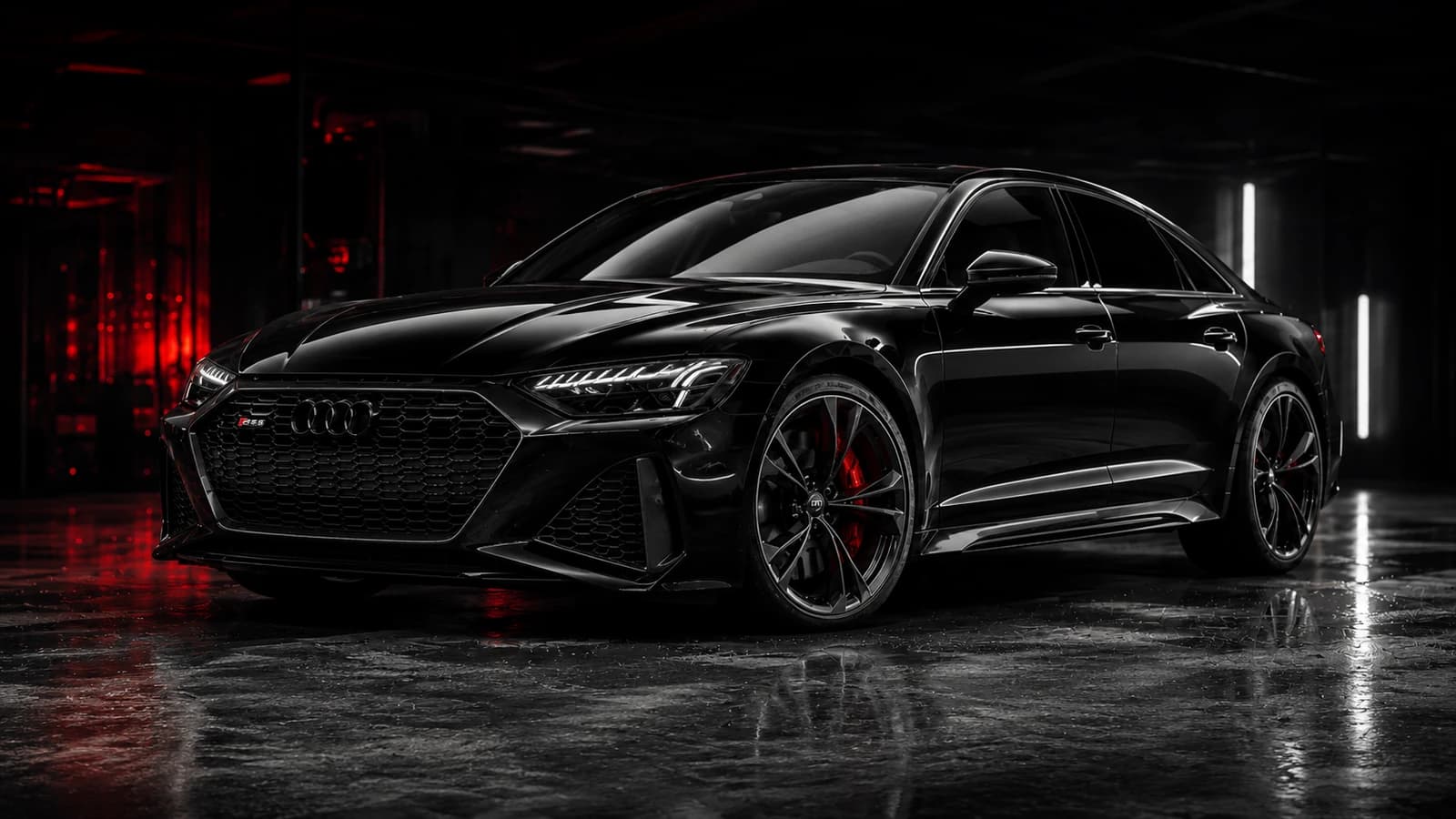 Stejné černé Audi RS plně obnovené po lakování a opravě karoserie