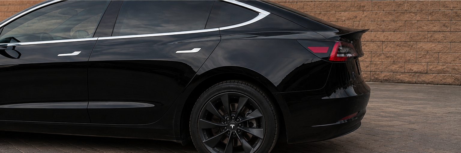 Tesla Model 3 después de reparar y pintar la aleta trasera