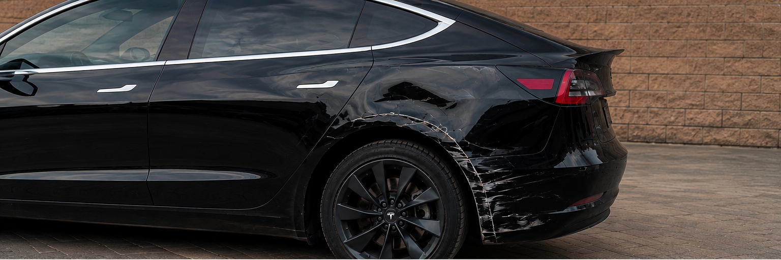 Tesla Model 3 antes de reparar y pintar la aleta trasera